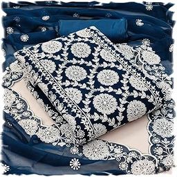 Fashion Women's Heavy Georgette Embroidery Lucknowi Chikankari Work Unstitched Salwar Suit Dress Material (Free Size_Multi Color)-image-21