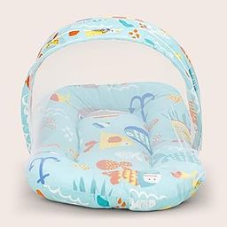 BAYBEE Baby Bedding Set for New Born Baby, Bed Mattress with Mosquito Net & Neck Pillow, Sleeping Nest Travel, Infant Toddler Bed Set Gifts for Baby Boy Girl 0-6 Months (Light Green)-image-1