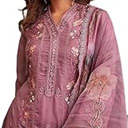 Organza Women's Embroidered Straight Kurta Pant With Dupatta Set-picture-20