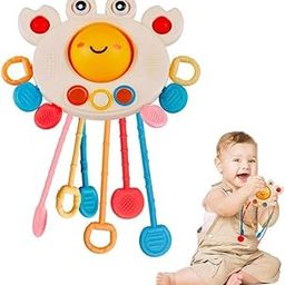 KREEXSHO ENTERPRISE Pull String Toy for Babies Teething Strings Sensory Montessori Toys Girl,for 6+Months Boy Food Grade Silicone Fine Motor Skills for Toddlers (Crab)-image-17