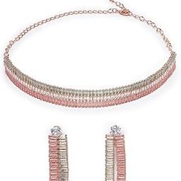 Pretty Pink Rose Gold Plated With American Diamond Studded Choker Necklace Set with Dangle Earrings | Jewellery Set For Women And Girls (NS104792)-image-72