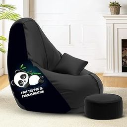 Amazon Brand - Solimo Premium Faux Leather Bean Bag Combo with Footrest & Cushion, Filled with Beans | Capacity: Upto 6 Ft 3 in Height, 120 KG Weight | 4XL | Panda Pro-image-22