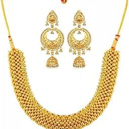 Traditional Wedding Maharashtrian Kolhapuri Thushi (Choker) Necklace Set Jewellery for Women and Girls (Combo THUSHI 801)-12