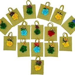 Soul Artisan Thamboolam Return Gift Set (Pack of 15) Traditional Handmade Small Jute Pouch - Tamboolam For Religious Ceremony Varalakshmi Pooja and Function | Pack of 15-image-27
