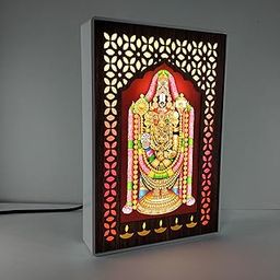 REGALOCASILA Tirupati Balaji Photo Frame with Light Idol Set for Pooja Home Decor Temple Decorative Item Religious Good Luck Gift Office Decoration Religious White Frame Size : 6 x 9 Inches-image-44