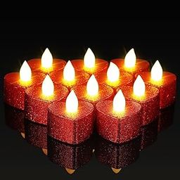 Baquler Valentine's Day Candles Heart Shaped Glitter Tealights Romantic LED Tea Lights Candle Battery Operated for Valentine's Day Marriage Proposal Wedding Anniversary Celebration Decor(Red)-12