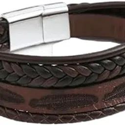 vien Punk Brown Men Bracelet Multilayer Leather bracelet Stainless Steel Clasp Magnet Trendy Bracelet Bangle Jewelry-picture-28