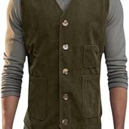 Men’s Corduroy Vest Vintage V-Neck Slim Fit Suit Waistcoat Casual Sleeveless with Pockets-image-23