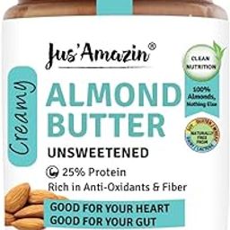 Jus' AMAZIN Creamy Almond Butter - Unsweetened (500g) | 25% Protein | Plant-Based Nutrition | 100% Almonds | Zero Additives | Vegan | Dairy Free | 100% Natural-13