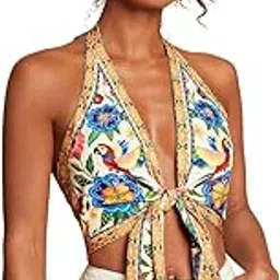 kateclo Backless Halter Neck Top for Women | Strapless Sleeveless Cami Crop | Stylish Blouse | Tie Knot Beachwear | Hot Dress Style Party Kurti Top-picture-31