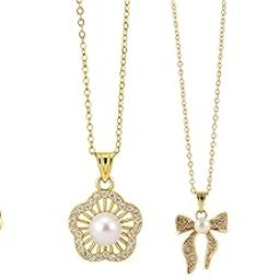 Set of 4 Gold-Plated Pendant Necklaces Elegant Swan Pearl Flower Bow and Heart Butterfly Designs Pendant Stylish Jewelry Gifting For Women-image-49