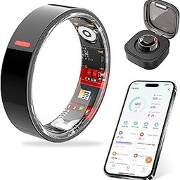 Smart Ring for Fitness & Health Tracking -Pedometer/Sleep/Heart Rate/Blood Oxygen Monitor Etc, 5ATM Waterproof/Long Battery Life & No APP Subscription Compatible with Android and iOS (Black, 10)-85