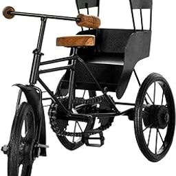 HomEnrich Antique Wood And Wrought Iron Mini Rickshaw|Showpiece For Living Room|Toy Gifts Showcase Display Home Desktop Decor|Showpiece For Living Room-Black,H-35Cm-image-75