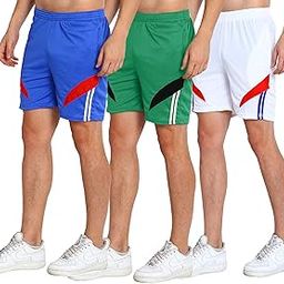 Men's Sports Sport Shorts Pack of 3 (Lightblue-Green-White, Free Size-28-34 Inches Waist)-image-12