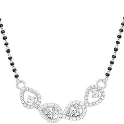 925 Sterling Silver Mangalsutras For Women | Traditional Design Flower Shape Cubic Zerconia Pure Silver Gold Plated Mangalsutras For Women & Wife-image-83