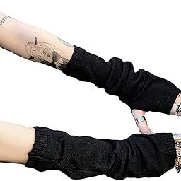 Arm Warmers Women Gloves Goth Arm Sleeve Cool Black Moon Printed Hip Hop Arm Warmers, Black, L-image-41