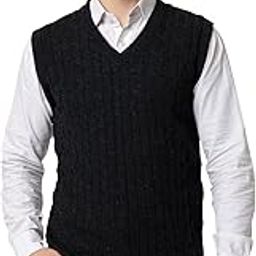 V Neck Wool Sleeveless Pullover Sweaters for Men Winter-image-115