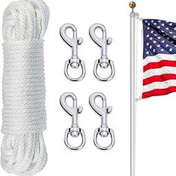 NQ Flag Pole Rope Kit- 50 Ft x 1/4" Diameter Nylon Flag Pole Halyard Rope with 4 Pieces Swivel Snap Hooks-Flagpole Line Rope with Swivel Eye Bolt Clips-picture-20