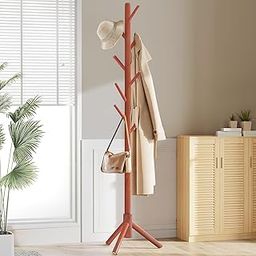 ABOUT SPACE Engineered Wood Coat Hanger Stand - Detachable Rack With 8 Hooks For Umbrella, Handbags, Dress Adults Teen Children Bedroom Living Room Entryway (H 76 Cm 176 Cm) Brown-16