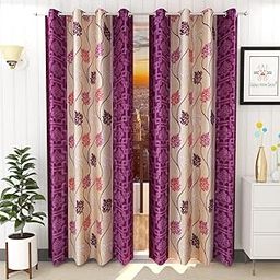 HOME UTSAV 1 Piece Eyelet Polyester Leaf Printed Curtains for Window 6 Feet, Purple-picture-12