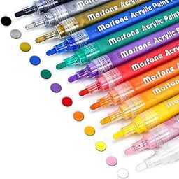 Morfone Acrylic Paint Marker Pens, Morfone Set of 12 Colors Markers Water Based Paint Pen for Rock Painting,Canvas,Photo Album,DIY Craft,School Project,Glass,Ceramic,Wood,Metal(Medium Tip)-Multicolor-image-36