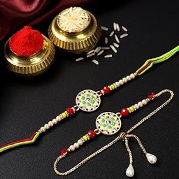 Rakhi Set for Brother and Bhabhi – Rangoli Design Bhaiya Bhabhi Gift Set of 2, Rakhi for Bhai & Lumba for Bhabhi with Silver Colour Coin and Greeting Card – Raksha Bandhan Combo-image-117