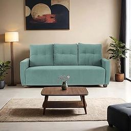 Peachtree Napier 3 Seater Sofa Sofa for Guest Living Room, Office, Drawing Room | 3 Year Warranty | Velvet Couch with Mango Wooden Frame | Padded Armstyle (Teal Blue)-image-70