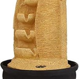 CHRONIKLE Polyresin Designer Tabletop Home Decor Indoor 4 Diya Steps Water Fountain with Speed Controller Pump & Yellow LED Lights (Size: 40 x 25 x 25CM | Weight: 2390 Gram |Color: Cream)-image-12