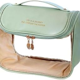 House of Quirk Multipurpose Large-Capacity Clear Cosmetic Bag, Waterproof Travel Toiletry Bag with Hook for Women (Green)-image-98