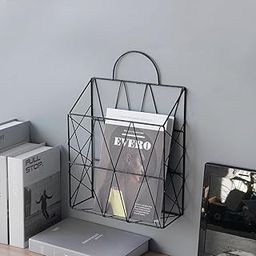 MOREYAJI Metal Wire basket Magazine Holder Wall Mounted Hanging Newspaper Book Stand table bakset Decorative File Storage Organizer for Table Desk Home Office Decor (Black)-picture-24