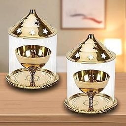 Ani Divine Brass Akhand Diya with Borosilicate Glass 5 Inch Deepaks with Gold Lid – Set of 2 for Pooja, Festivals-image-68