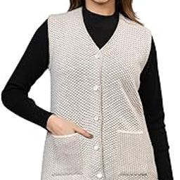 Self Design Sleeveless V Neck Acrylic Wool Warm Cardigan for Women with Front Two Pockets (1221)-image-11