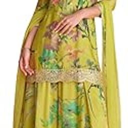 Chinon Silk Floral Digital Print With Embroidery Semi Stitched Top And Stitched Sharara Suit With Dupatta for Women-50