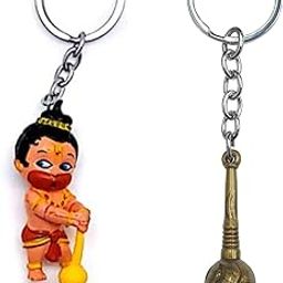 Blessings Fine Bal Hanuman PVC And Mace Keychain For Men Women Girls Boys Bike Car accessories Home Bedroom Key Organizer Holder Lightweight Keyring Best Birthday Gift Set of 2-image-55