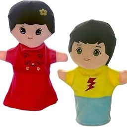 Family Hand Puppets for Kids - Educational Storytelling Interactive Plush Hand Puppet Set for Learning (10 inch) (Boy & Girl)-14