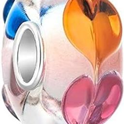 Murano Glass Beads Authentic 925 Sterling Silver Charms Core Faceted Christmas Snowflake Flower Star Glass Charms Bracelet for Women (Love Glass Bead)-image-5