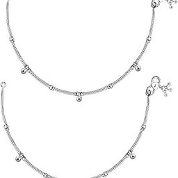 925 Sterling Silver BIS Hallmarked Cut Bead Designer Anklets for Women and Girls-image-74