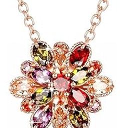 Jewellery Double Flower Fine Work AAA Swiss Cubic Zircon 18K Rose Gold Plated Pendant for Women and Girls (PFCP2026) - Valentines Gift for Her-image-2