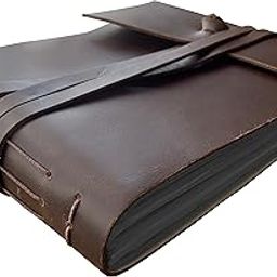 Rustic Town Leather Photo Album Handcrafted Papers - Scrapbook Style Pages for 4x6 or 5x7 inches Birthday, Memories, Wedding Photos (Black Papers)-picture-12