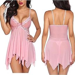 Trendy Hot Women Babydoll Night Dress|Women Nightwear Solid Above Knee Babydoll Lingerie Set Super Soft Net Night Dress Free Size-image-56