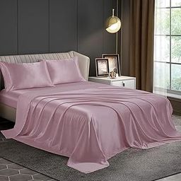 Homestan Satin Bedsheet for Double Bed King Size 115 TC with 2 Pillow Covers, Modern Bed Sheet Double Bed for Romantic Nights (100x108 inches, Rose Gold)-image-77