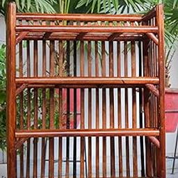 EVRA Wooden, Cane Book Shelf Multipurpose Shoe Rack for Home Kitchen,Office Files Engineered Wood Open Book Shelf (Large)-4
