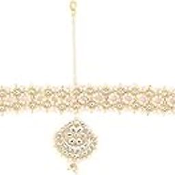 Gold Tone Kundan & Pearls Bridal Matha Patti Style Maangtikka For Women-ZPFK13194-image-89