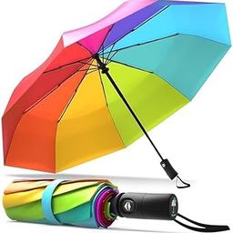 Auto Open Close Rainbow Umbrella – Large Windproof Folding Umbrella with Multicolor Canopy, UV Protection & Ergonomic Handle for Men, Women & Kids-picture-3