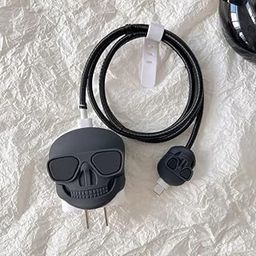 Cable Protector with Protective Case for iPhone Charger18W & 20W Charger Cover|Full 3DProtection|Protection Sleeve Cord Saver for Cable & Adapter|360°Protection Set of-1 (Skull-Black)-29
