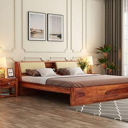 MAYOOR ART Sheesham Wood King Size Double Bed Without Storage Wooden Palang Cot for Bedroom Living Room Furniture | Double Bed for Hotels | Honey Finish-image-38
