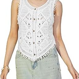 Women Embroidery Sleeveless Knit Boho Crochet Vest Crop Cami Tank Top dn688 (One Size Fir XS-S-M)-picture-0