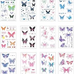 12 PCS Butterfly Temporary Tattoo Stickers, Tattoo Stickers for Women&Girls, Fake Tattoos for Party Body Art, DIY Fashion Accessories, Face Arm Hand Decoration-image-30