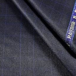 Men's Polyester Viscose Self Checks Unstitched 3 m Suiting Fabric (Dark Blue, Free Size)-image-40