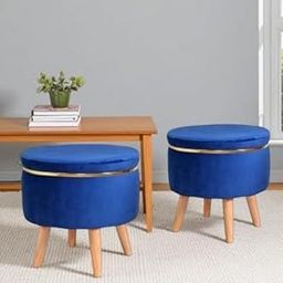 LB TRENDS Sitting Solutions for Home – Wooden Frame Round Ottomans, Soft Cushion Pouffes, Stools Ideal for Living Room, Bedroom, Study & Makeup Table, 16x16x18 Inch, Combo, Royal Blue-image-84